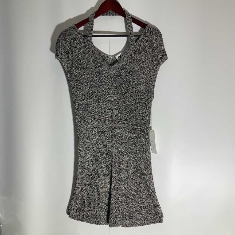 Andrea Jovine NWT’s Silver Combo Form Fitting V-Neck w/Strap Mini Dress Size SM